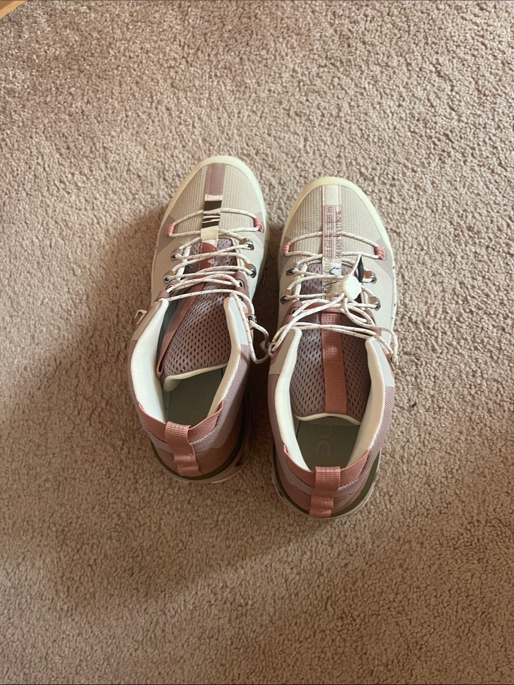 On Running Women's Pink and Cream Mesh Athletic Sneakers